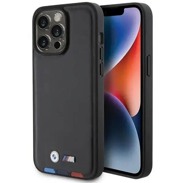 BMW BMHCP15X22PTDK iPhone 15 Pro Max  6.7" czarny|black Leather Stamp Tricolor