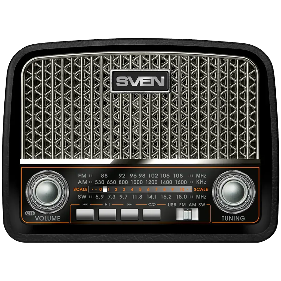 Speaker SVEN SRP-555, black-silver (3W, FM/AM/SW, USB, SD/microSD, battery)