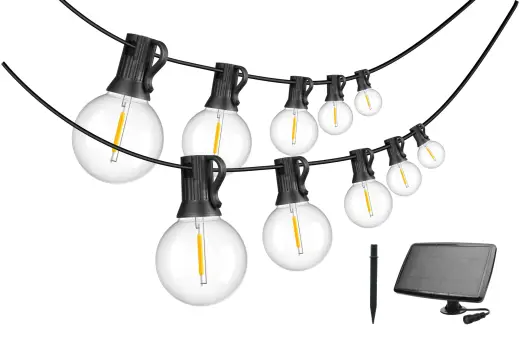 Dek. lampu virtene ar saules bat.,G40 E12x25gb, 15m, silti b
