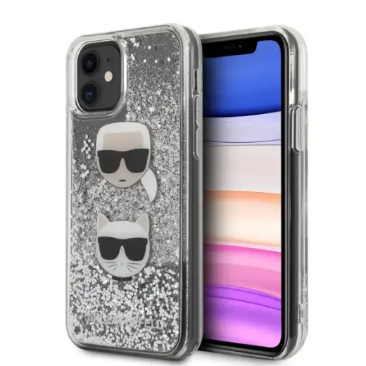 Karl Lagerfeld KLHCN61KCGLSL iPhone 11 6,1" | Xr hardcase srebrny|silver Glitter Karl&Choupette