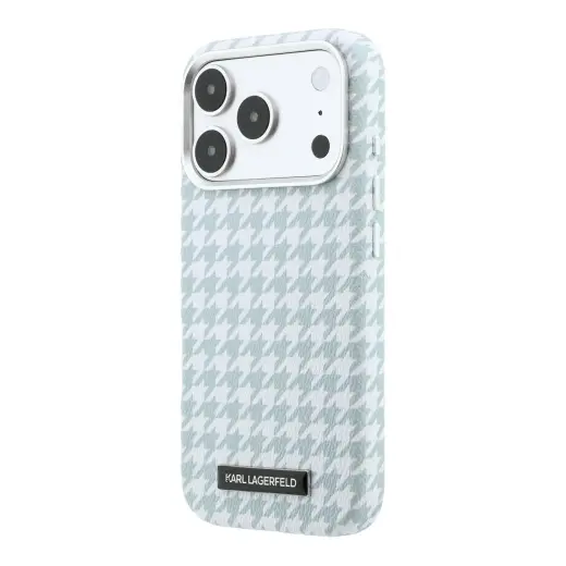 Karl Lagerfeld PU Houndstooth Resin Plate maciņš ar MagSafe atbalstu telefonam iPhone 17 Pro zils