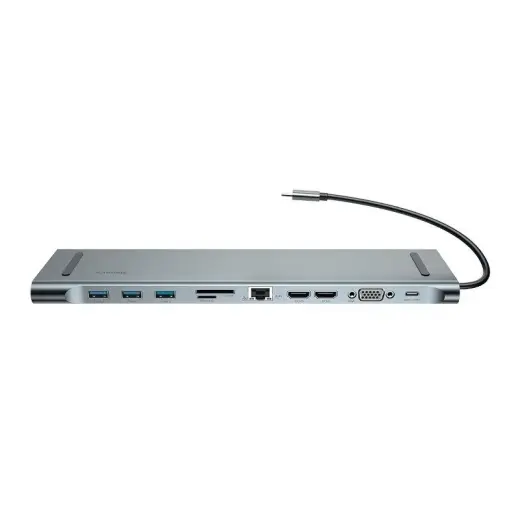 Baseus Enjoyment Series Multi-functional Type-C intelligent HD HUB（PD|HD4K*2|VGA|RJ45|SD|TF|USB*3|Audio*1|Stand)Dark gray