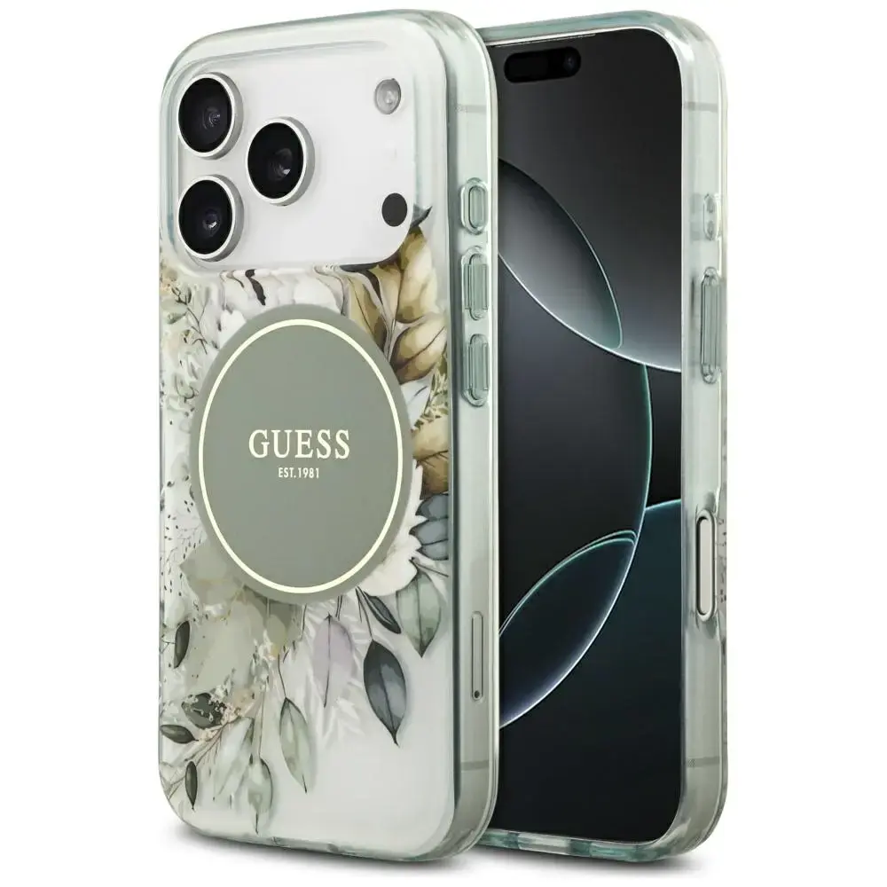 Guess IML Flower & Tonal Circle MagSafe case for iPhone 17 Pro Max - green