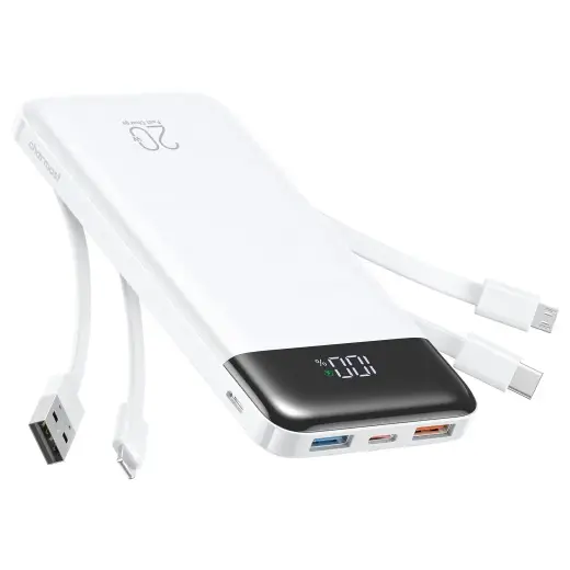 Charmast W2065 išorinė baterija (powerbank) | 20 000 mAh | 22.5W | PD | USB-A, USB-C, Lightning, Micro USB | baltas