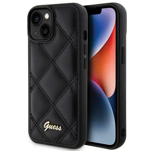 Guess GUHCP15SPSQSQSK iPhone 15 | 14 |  13 6.1" czarny|black hardcase Quilted Metal Logo