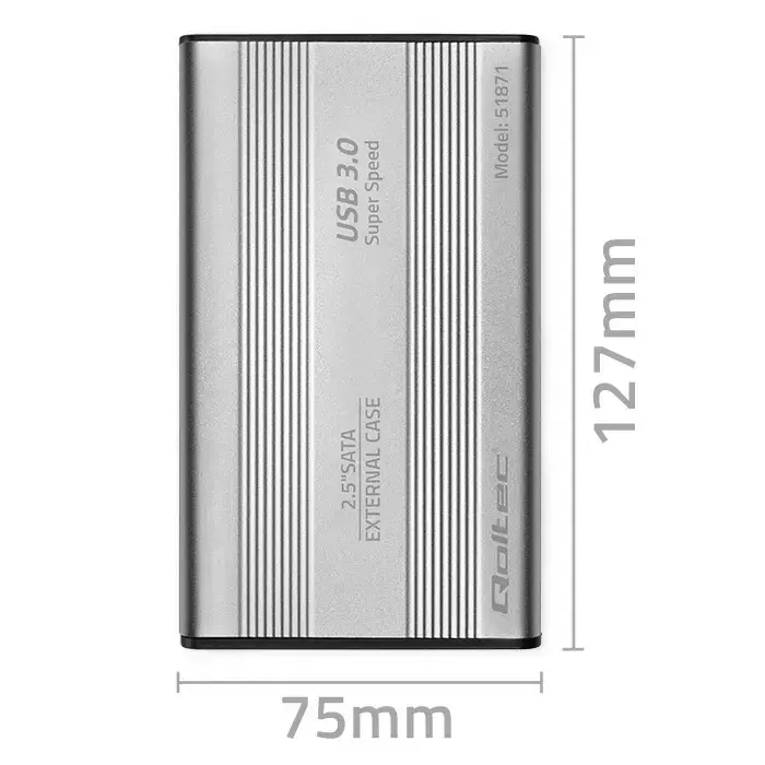 Qoltec Aluminium External Hard Drive Case HDD SSD 2.5'' SATA3 | USB 3.0 | Silver