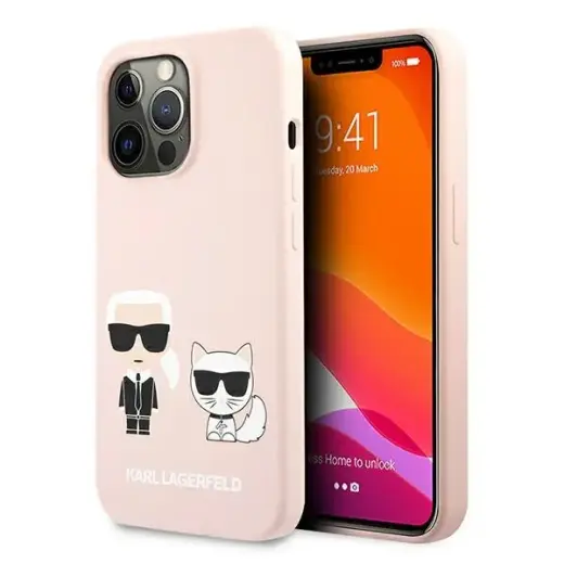 KLHCP13XSSKCI Karl Lagerfeld and Choupette Liquid Silicone Case for iPhone 13 Pro Max Pink