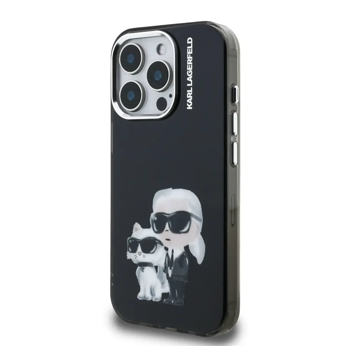 Karl Lagerfeld IML Aquarelle Karl and Choupette Case for iPhone 15 Pro Max Black