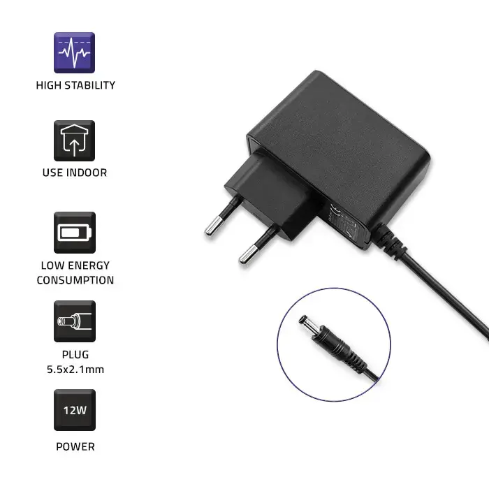 Qoltec Plug-in power adapter PREMIUM 12W | 12V | 1A | 5.5*2.1