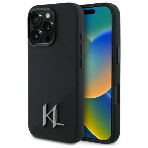 Karl Lagerfeld case for iPhone 16 Pro Max 6,9" KLHMP16XSCMKMPCK black Hard Silicone Shadow Metal Initial MagSafe