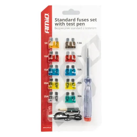Standard car fuses set with test pen AMIO-03523