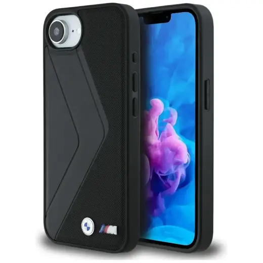 BMW Oversized Stripes phone case for iPhone 16e black with MagSafe