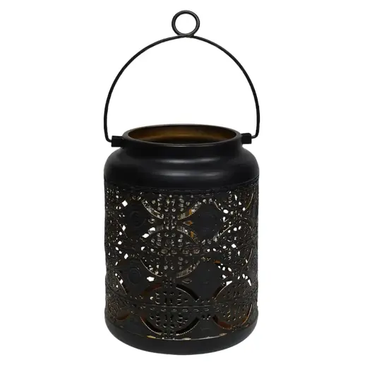 Garden Lantern with LED on batteries, 15x15x21cm, black