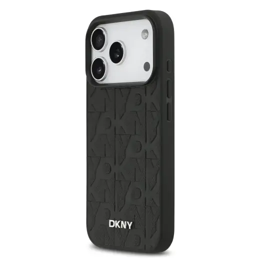 DKNY PU Leather Grid Pattern maciņš ar MagSafe atbalstu telefonam iPhone 17 Pro melns