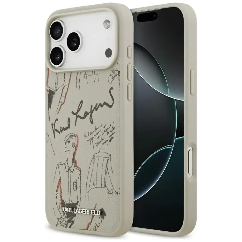 Karl Lagerfeld Grained Pattern & Logo maciņš ar MagSafe atbalstu telefonam iPhone 17 Pro Max pelēks