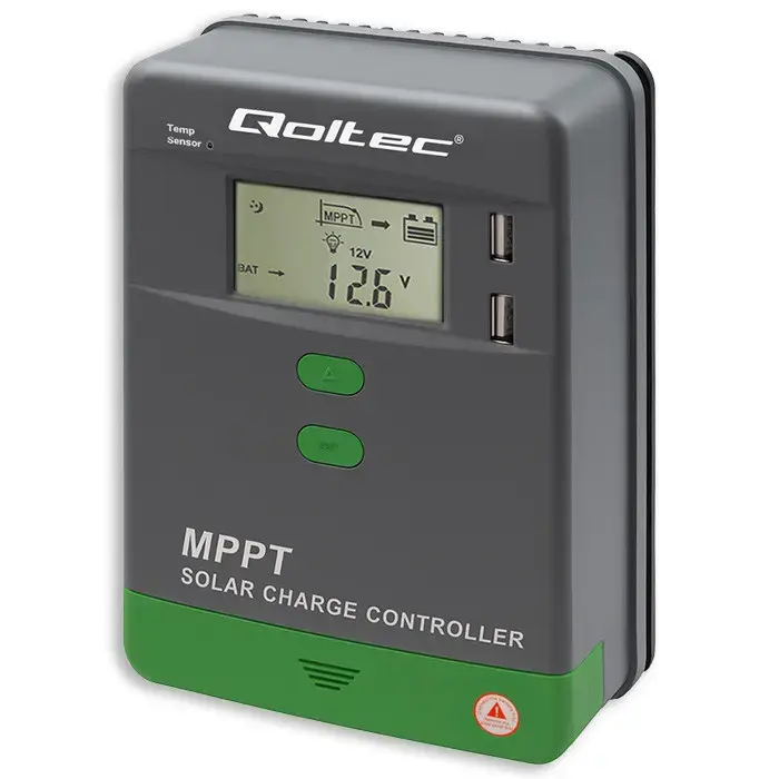 Qoltec Solar Charge Controller MPPT with Temperature Sensor 20A | 12V / 24V | LCD | 2 x USB | GEL | LiFePO4