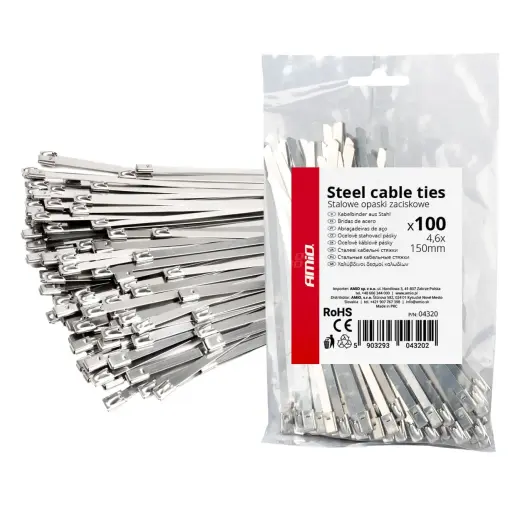 Stainless steel metal clamps 4.6x150mm 100 pcs. AMIO-04320