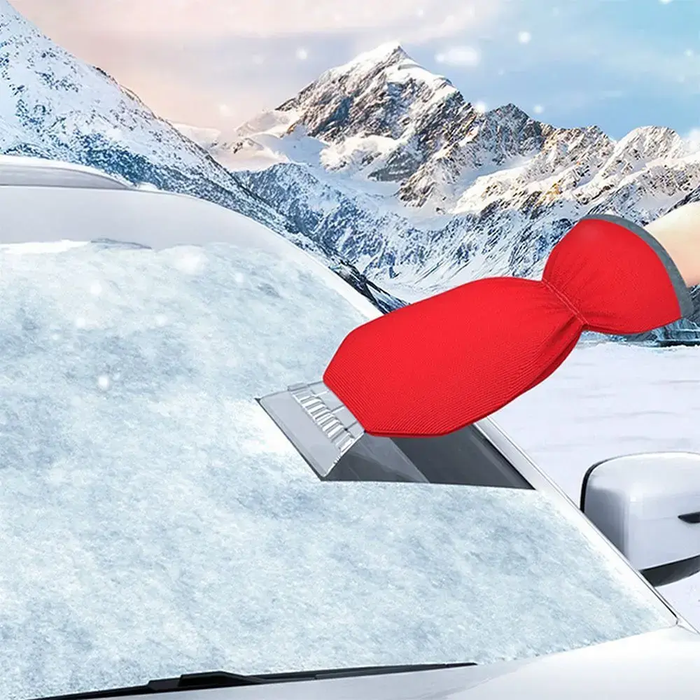 Car snow scraper with glove red