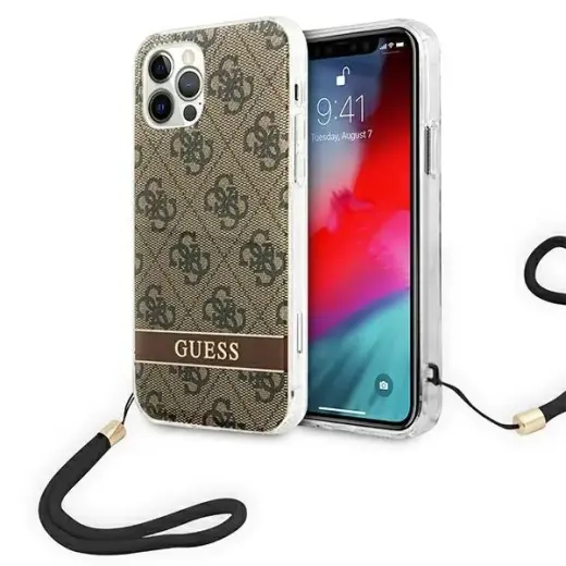 Guess GUOHCP12MH4STW iPhone 12|12 Pro  brązowy|brown hardcase 4G Print Strap