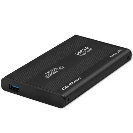 Qoltec alumīnija ārējā cietā diska korpuss HDD SSD 2,5 collu SATA3 | USB 3.0 | Melns