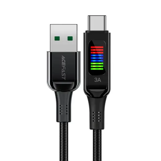 Acefast C7-04 datu pārraides un uzlādes vads | USB-A uz USB-C | 60W | ar LED ekrānu | 1.2m | melns