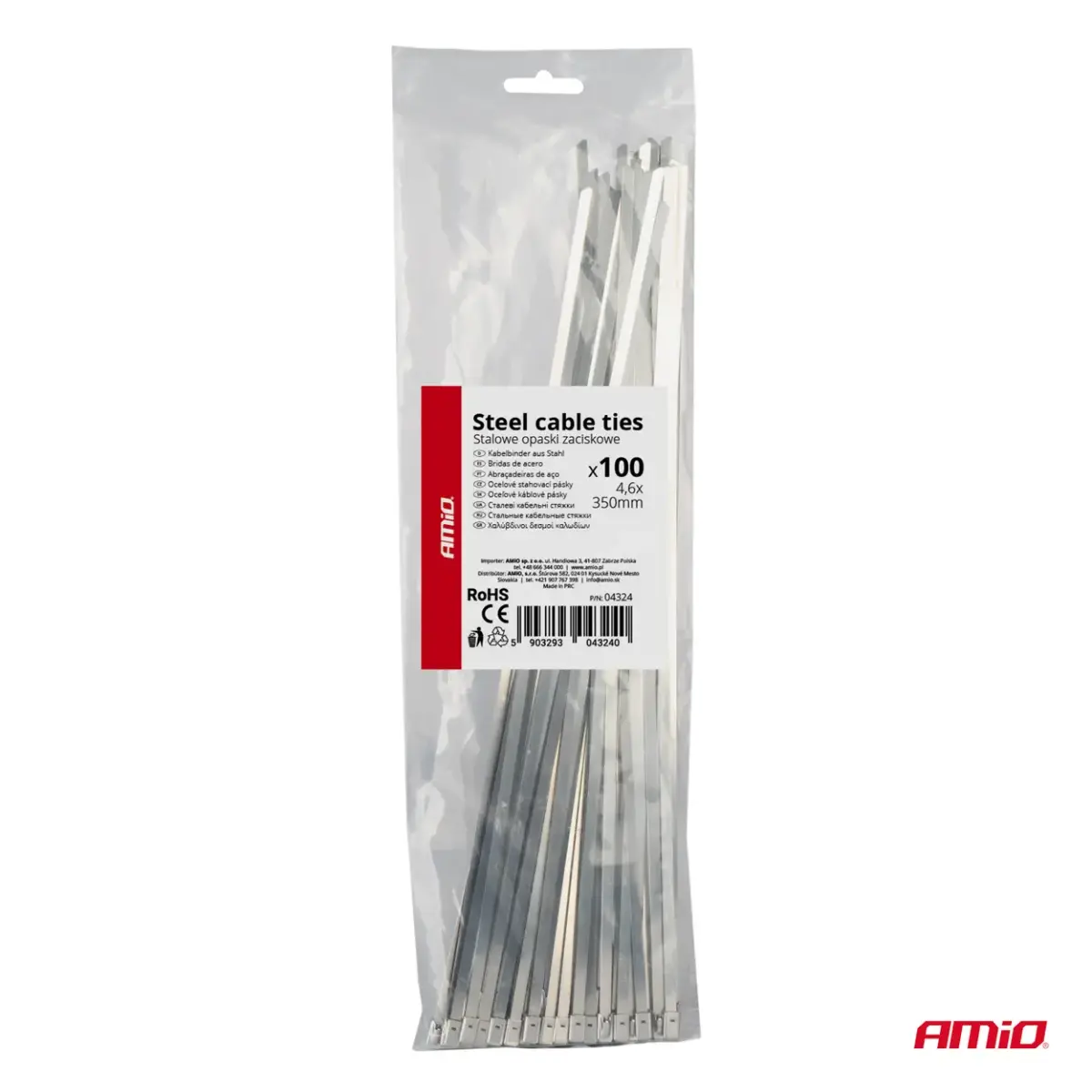 Stainless steel metal clamps 4.6x350mm 100 pcs. AMIO-04324