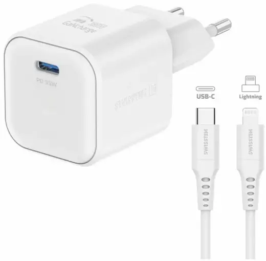 Swissten GaN USB-C 35W PD travel charger | 35W | GaN, PD | USB-C, Lightning | with USB-C to Lightning cable