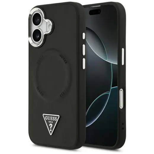 Guess PU Leather Triangle Logo MagSafe Case for iPhone 17 Black