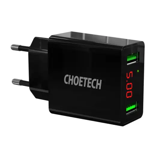 Choetech C0028 2xUSB-A charger with display 2.2A black