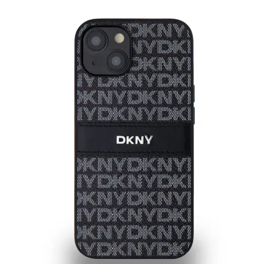 DKNY PU Leather Repeat Pattern Tonal Stripe Case for iPhone 14 Black