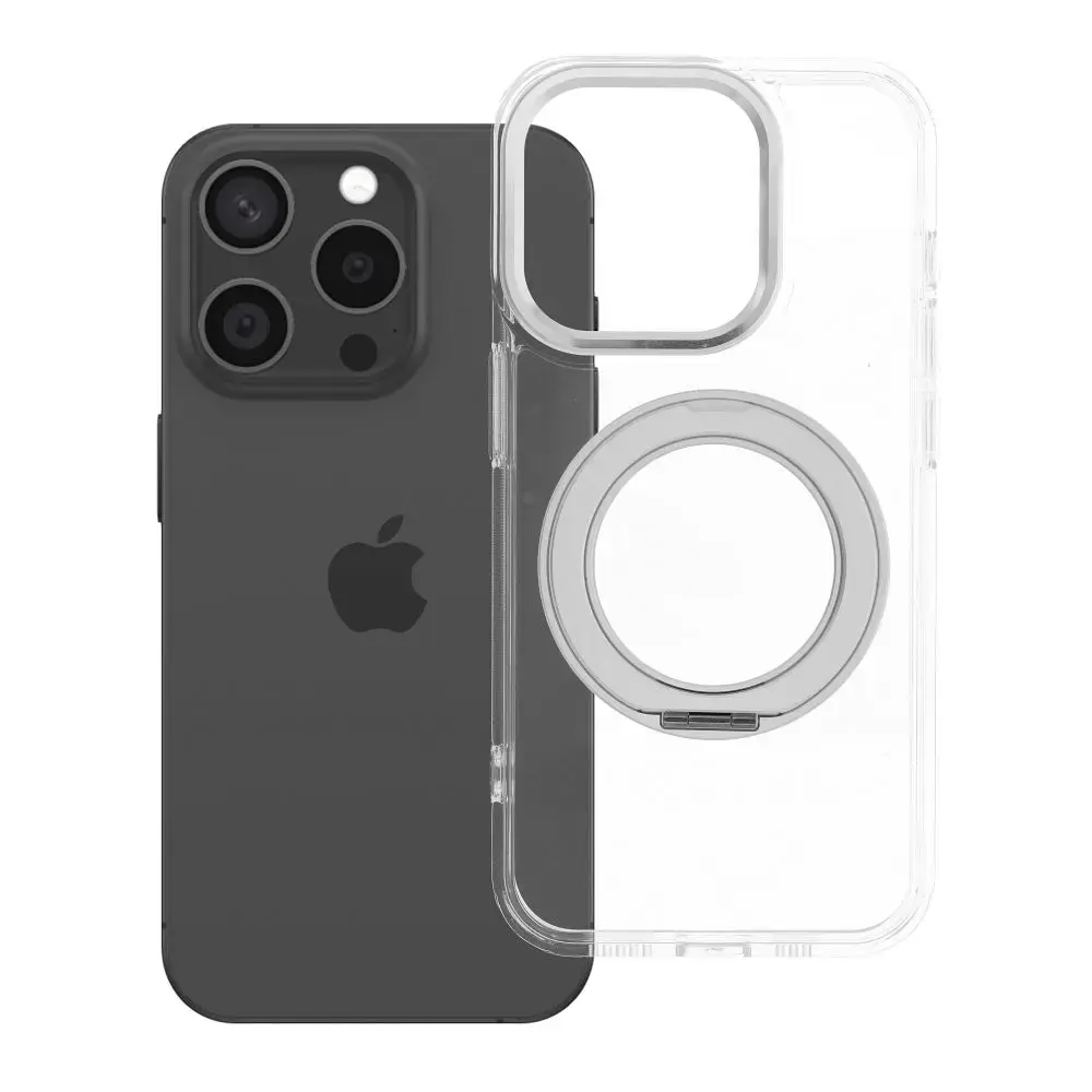 Case for iPhone 15 PRO Frame Circle Stand compatible with MagSafe transparent