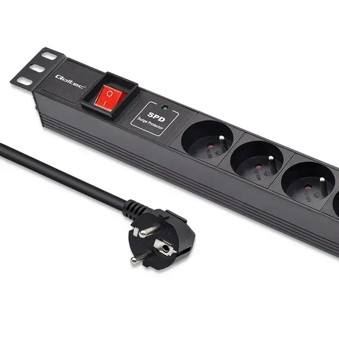 Qoltec Aluminium Power strip for RACK 19'' | 1U | 16A | PDU | 6xFRENCH | 1.8m