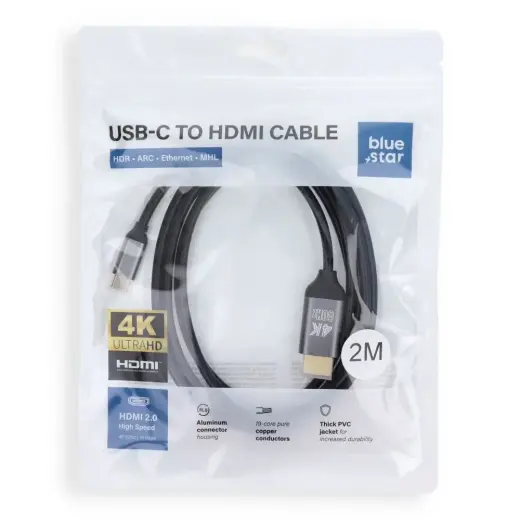 Cable USB C to HDMI Blue Star 4K 60Hz - High Speed, HDR, ARC, Ethernet, AWM, 2m black