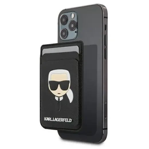 Karl Lagerfeld KLWMSKHSFBK Wallet CardSlot Saffiano Karl`s Head MagSafe black