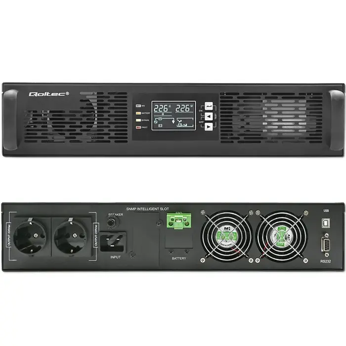 Qoltec Uninterruptible Power Supply UPS for RACK | 3kVA | 3000W | Power factor 1.0 | LCD | EPO | USB | On-line