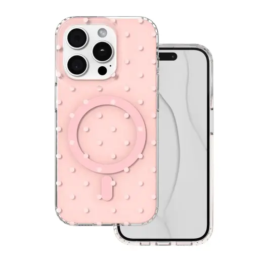 Bubble Dots Mag telefoni ümbris MagSafe toega iPhone 15 Pro roosa