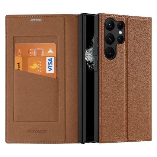 Dux Ducis Skin X2 case Samsung Galaxy S23 Ultra flip case wallet stand brown