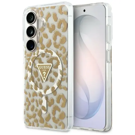 Guess IML Leopard Print Triangle maciņš ar MagSafe atbalstu telefonam Samsung Galaxy S26 (S942) brūns