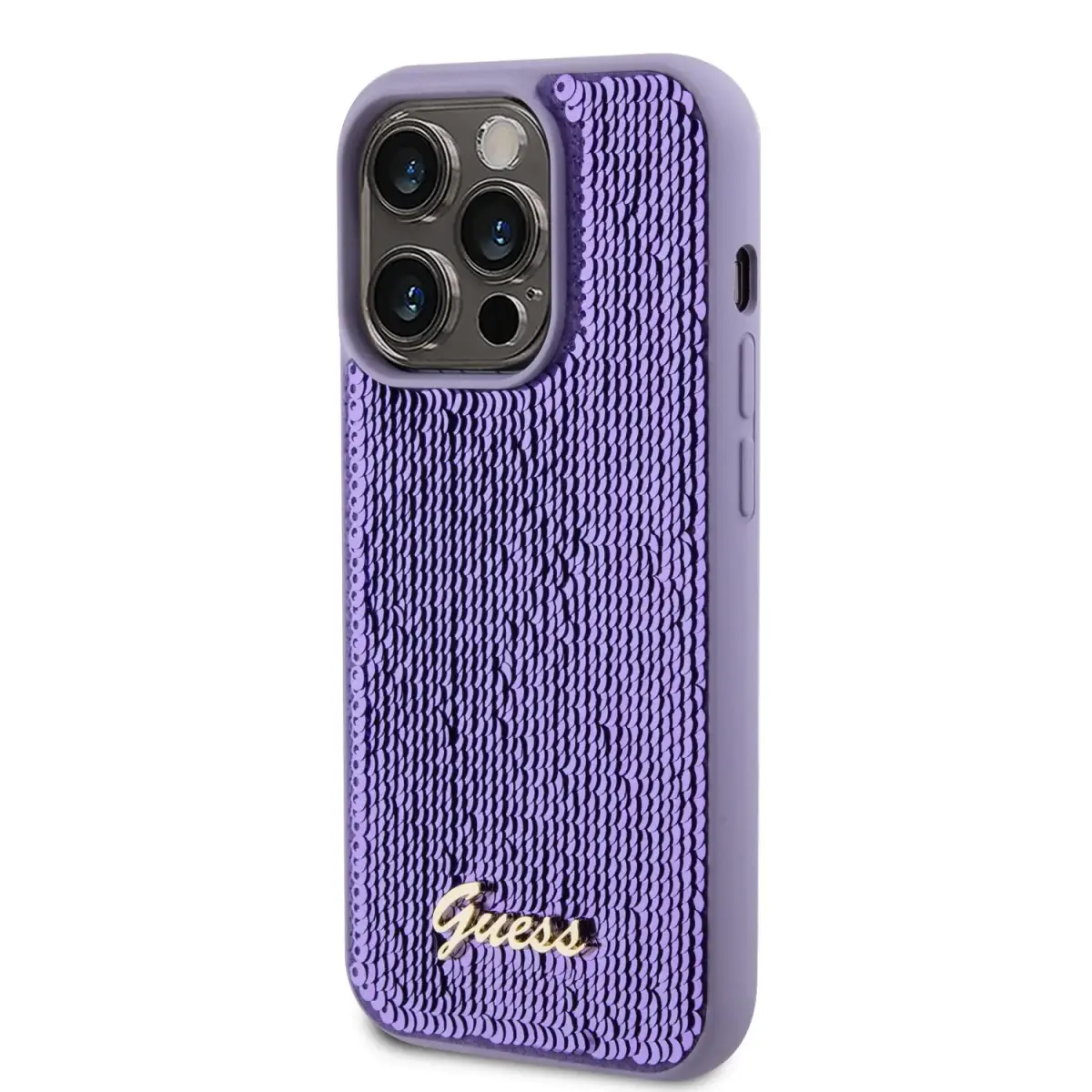 Guess Sequin Script Logo Case for iPhone 14 Pro Purple