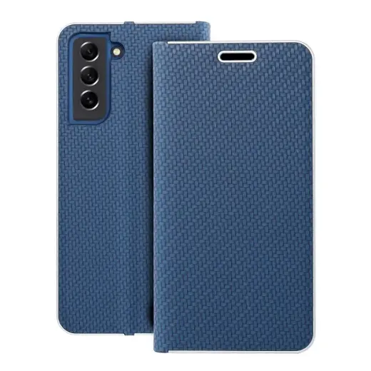 LUNA Book Carbon knyginio tipo telefono dėklas Samsung Galaxy S21 (G991) mėlynas