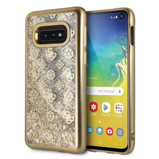 Guess GUHCS10LPEOLGGO S10e G970 złoty |gold hard case 4G Peony Liquid Glitter