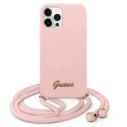 Guess GUHCP12MLSCLMGLP iPhone 12|12 Pro 6,1" różowy|pink hardcase Metal Logo Cord