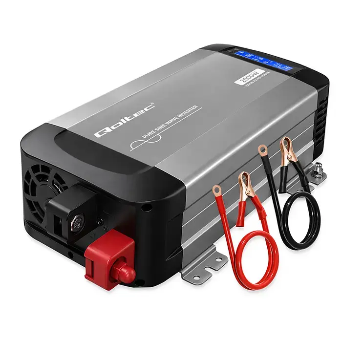 Qoltec Pure Sine Wave Inverter | 12V to 230V | 1000/2000W | LCD | USB | USC-C | Compatible with LiFePO4 GEL AGM