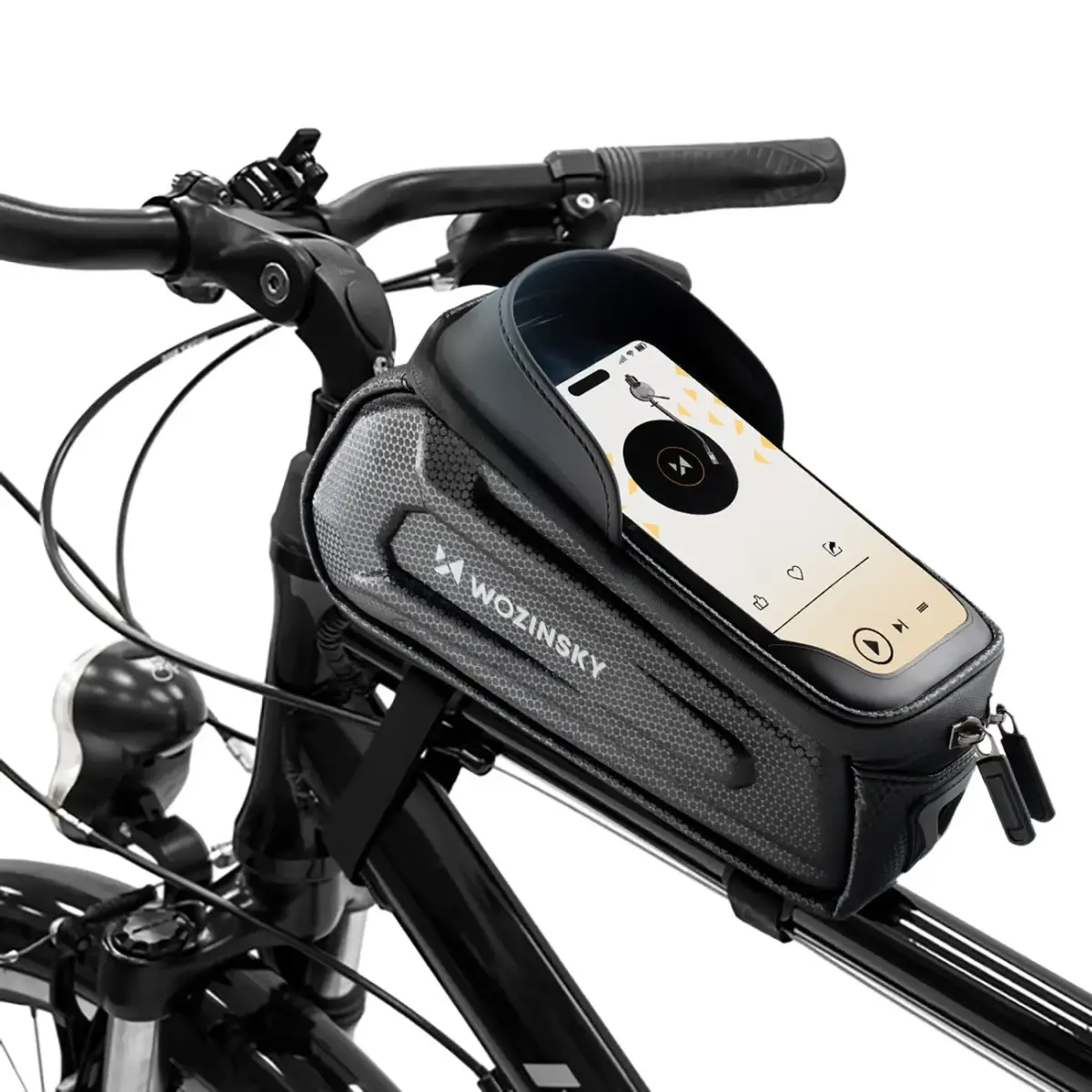 Wozinsky bicycle bag for the frame, armored, with a phone pocket, 1.7 l - black