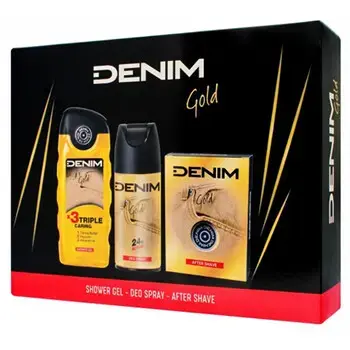 Denim Gold Dárková sada After Shave ( voda po holení ) 100 ml, deospray 150 ml a sprchový gel 250 ml