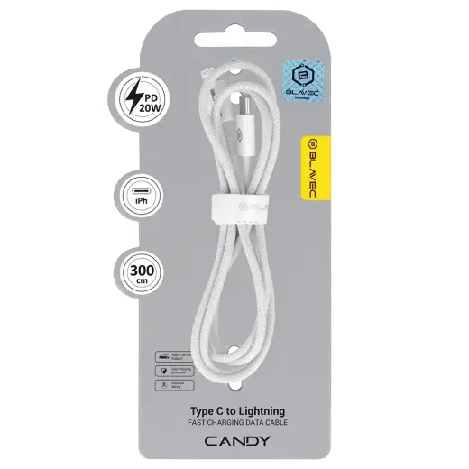 Blavec CCA-CL24W30 datu pārraides un uzlādes vads | USB-C uz Lightning | PD | 20W | 3m | balts