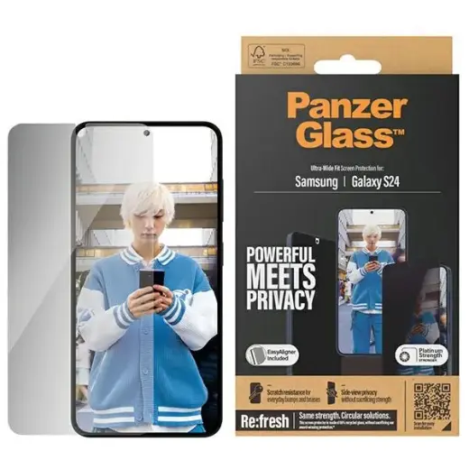 PanzerGlass защитное стекло с эффектом приватности для телефона Samsung Galaxy S24 | Samsung Galaxy S921 с Easy Aligner P7350
