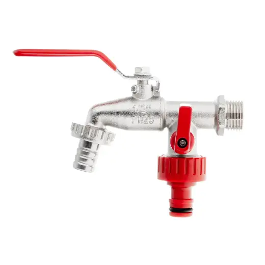 IBC komplekt – 1/2'' kraan kahe 3/4'' väliskeermega + 1/2'' vooliku väljund + voolikuliitmik