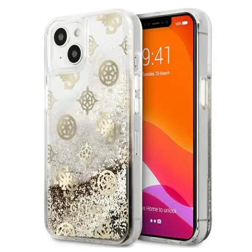 Guess GUHCP13MLGPEGO iPhone 13 6,1" złoty|gold hardcase Peony Liquid Glitter