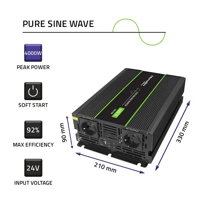 Qoltec Pure Sine Wave Inverter Monolith | 2000W | 4000W | 24V to 230V